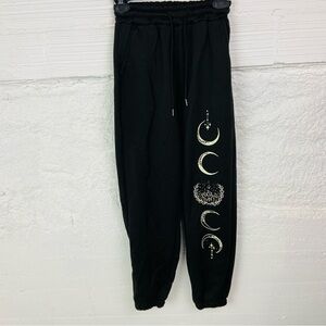 Unbranded Black fleece lined Joggers with witchy Moon Phase Design size medium